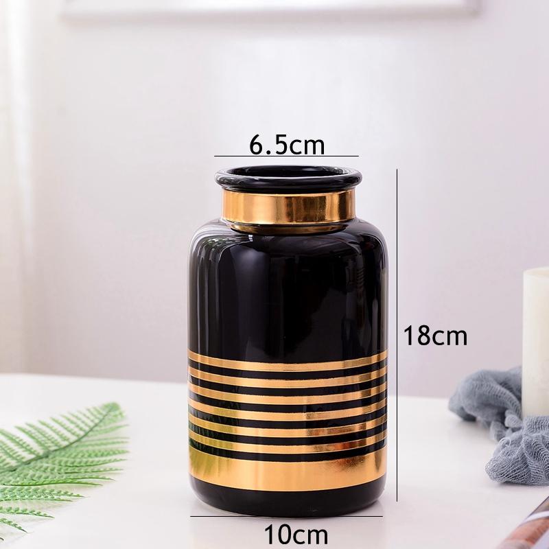 

1 шт. Черно-белая керамическая ваза с золотым дизайном, ваза для цветов, контейнер для посадки воды, декоративная настольная ваза для дома