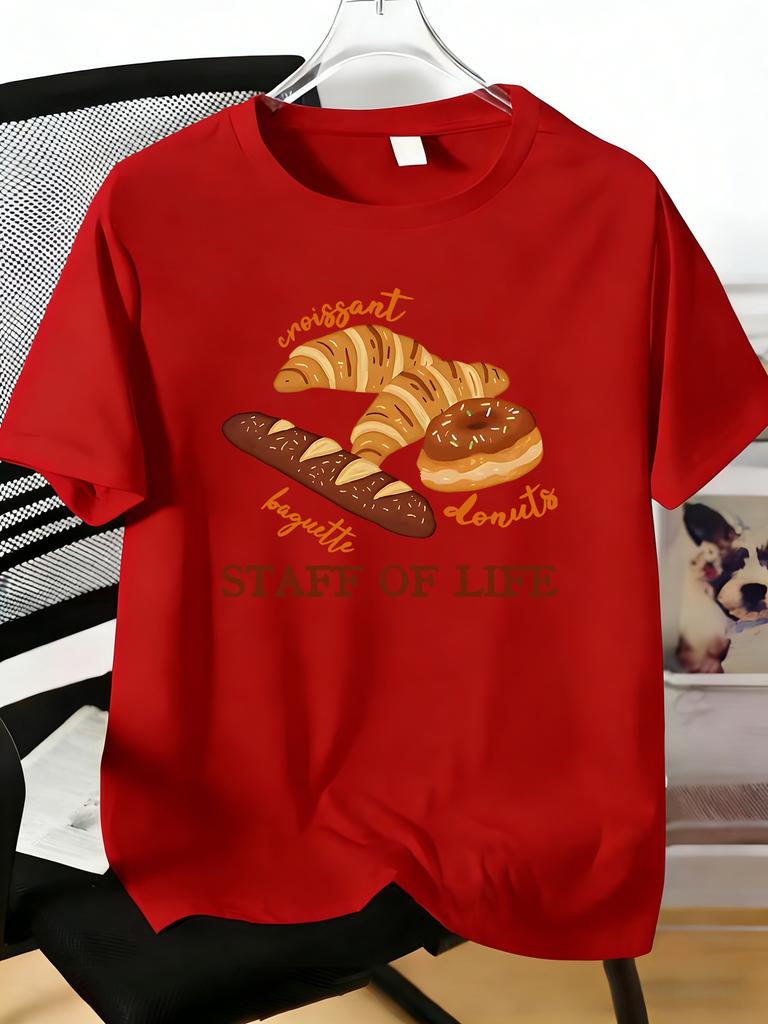 Unisexs Soft Cotton Tee Croissant Baguette Donut Bread Graphic Crew Neck Short Sleeve Casual Top For Bakery Food Lover Daily Gift