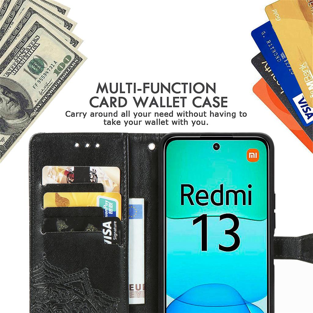 Pro Xiaomi Redmi 13 5G/13 4G Pouzdro Kožený Kryt na Telefon Mandala Reliéfní Design