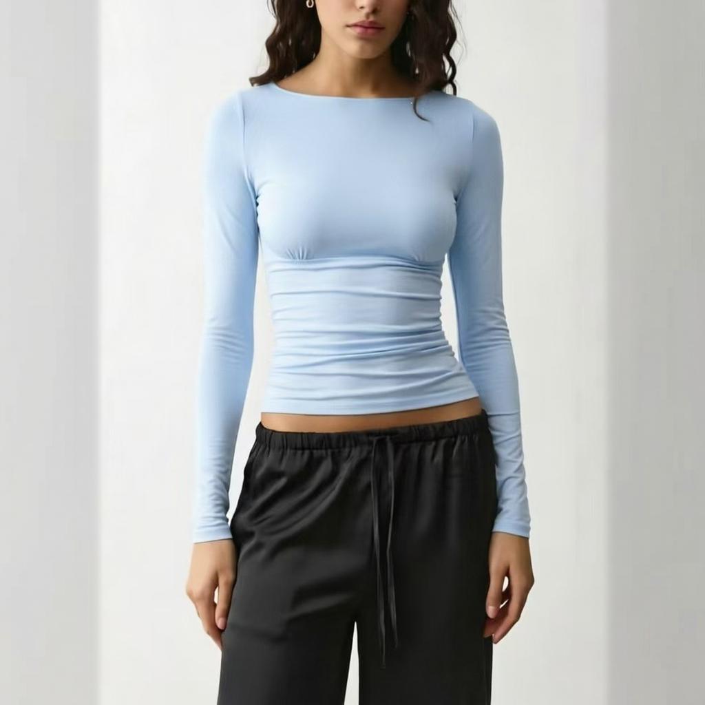 Damen Off-Shoulder Raffung Taille Slim Fit Cropped T-Shirt für Lässigen Sommer
