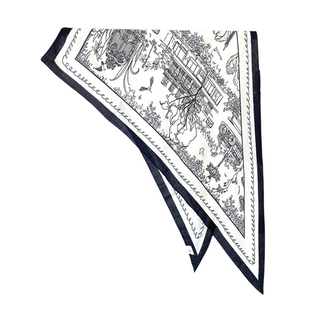 Silk Wool Triangle Scarf - Classic Black & White Versatile Shawl for Women