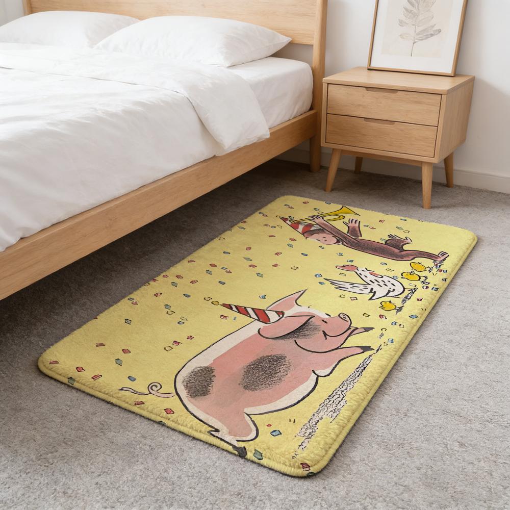 MONKEY CARTOON C-Curious GeorgeS Floor Mat Flannel Door Mat Non-Slip Absorbent Washable Indoor Home Rug