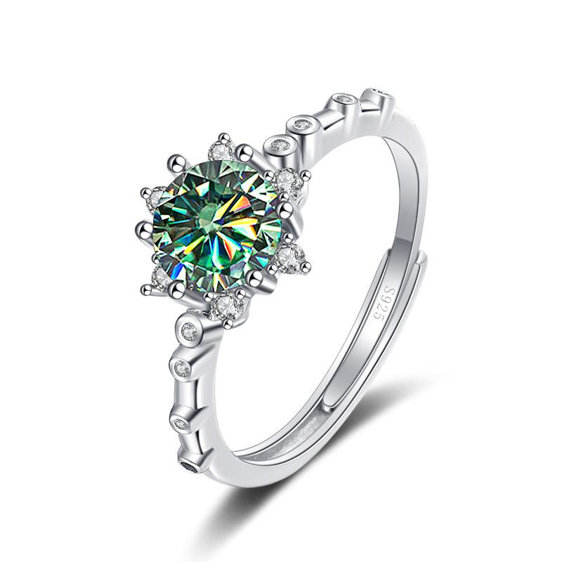 Bague Ringen Snowflake Rings 1 Carat Colored Moissanite Ring For Women Christmas Gift Romantic Winter Sterling Silver 925 Jewelry