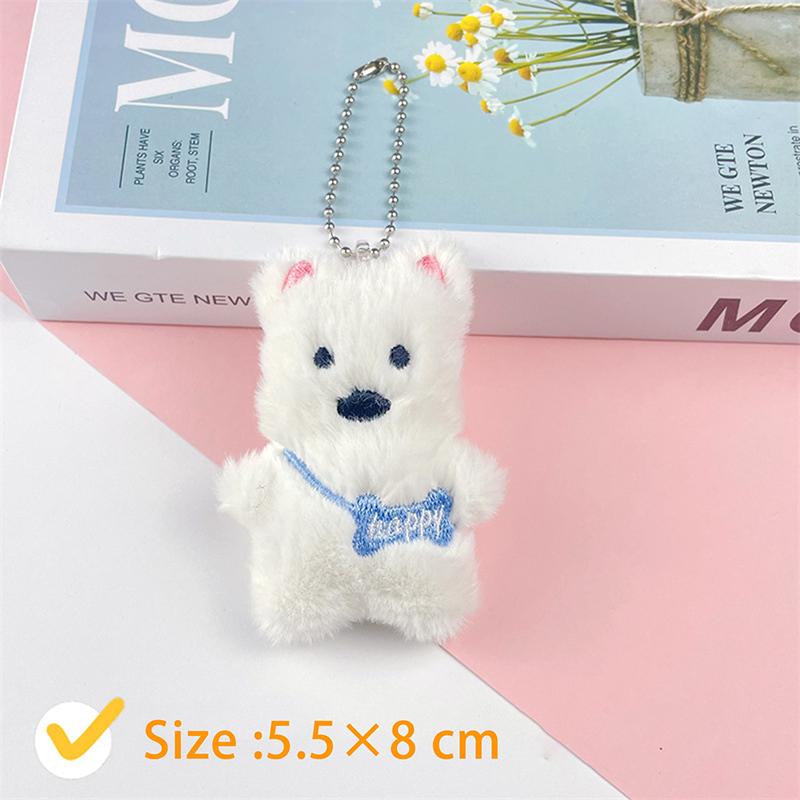 Cartoon  West Highland Puppy Plush Doll Headset Puppy Keychain Bag Pendant Charms Car Keyring Accessories For Women Kids Gift