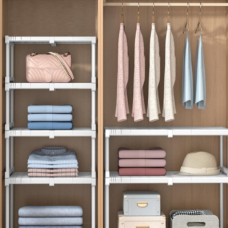 Expandable Wardrobe Organizer Adjustable Storage Shelf for Cabinets and Closets Use Carbon Steel Organization Rack