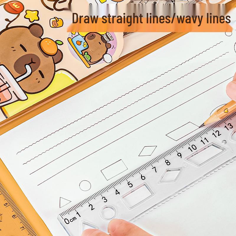 Four-Piece Student Geometry Set: Includes Transparent Set Square, Triangle Ruler (15cm, 20cm), Straight Ruler - Ideal for Exams.