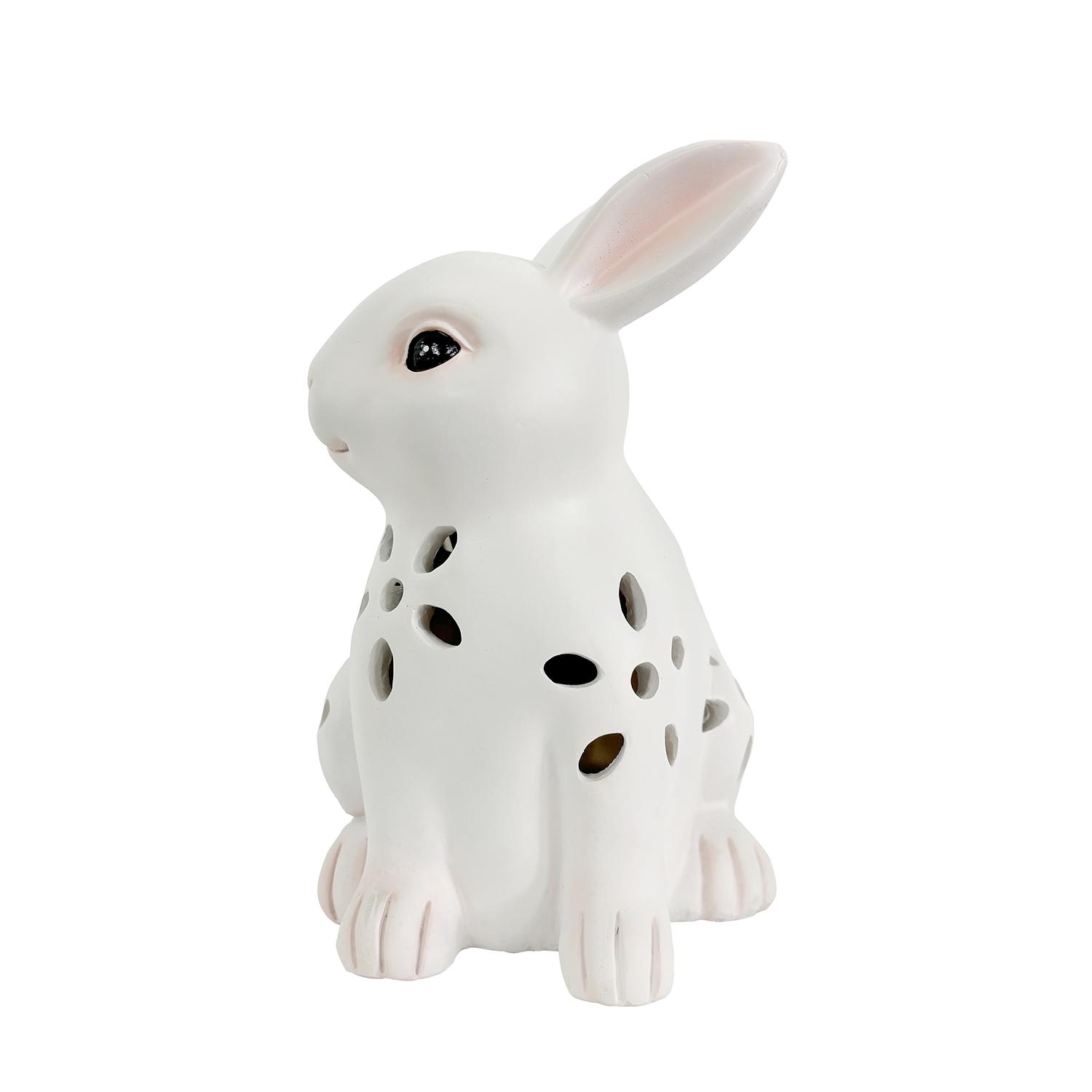 

Easter Solar Lighted Bunny with Hollow Details for Lawn Garden Decoration Weather Resistant Resin Rabbit Ornament White China Mainland