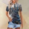 Women's Fashion Casual Lapel Short Sleeve Printed Shirt Women's Button Up Tops