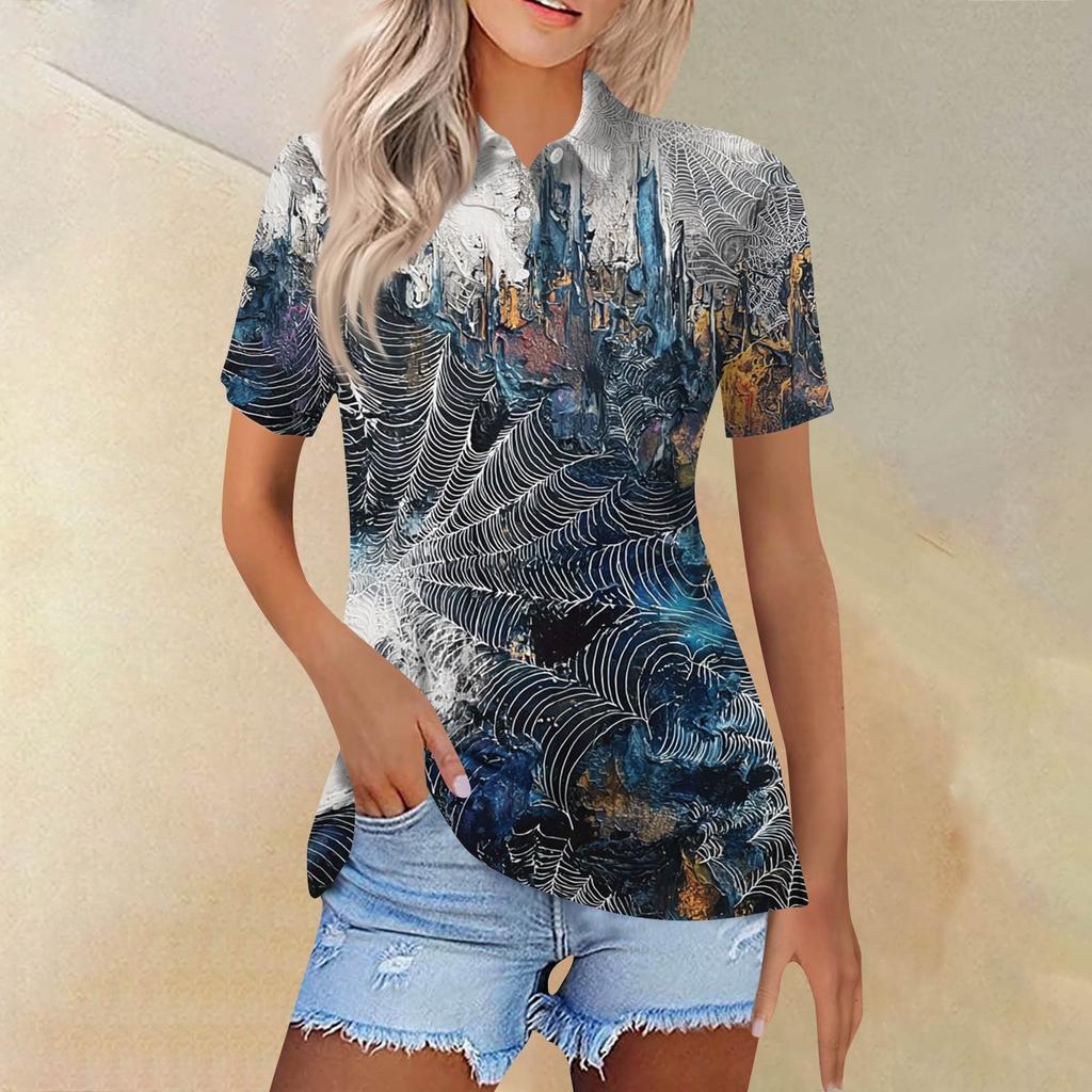 Women's Fashion Casual Lapel Short Sleeve Printed Shirt Women's Button Up Tops