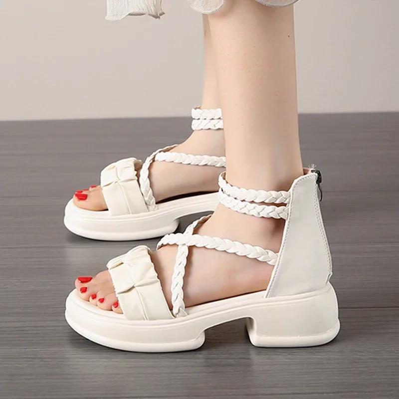 

Fashion Women Sandals Platform Weave Summer Heeled Shoes Casual 2025 Designer New Walking Open Toe Shoes Woman Zippers Mujer Sandalias 40