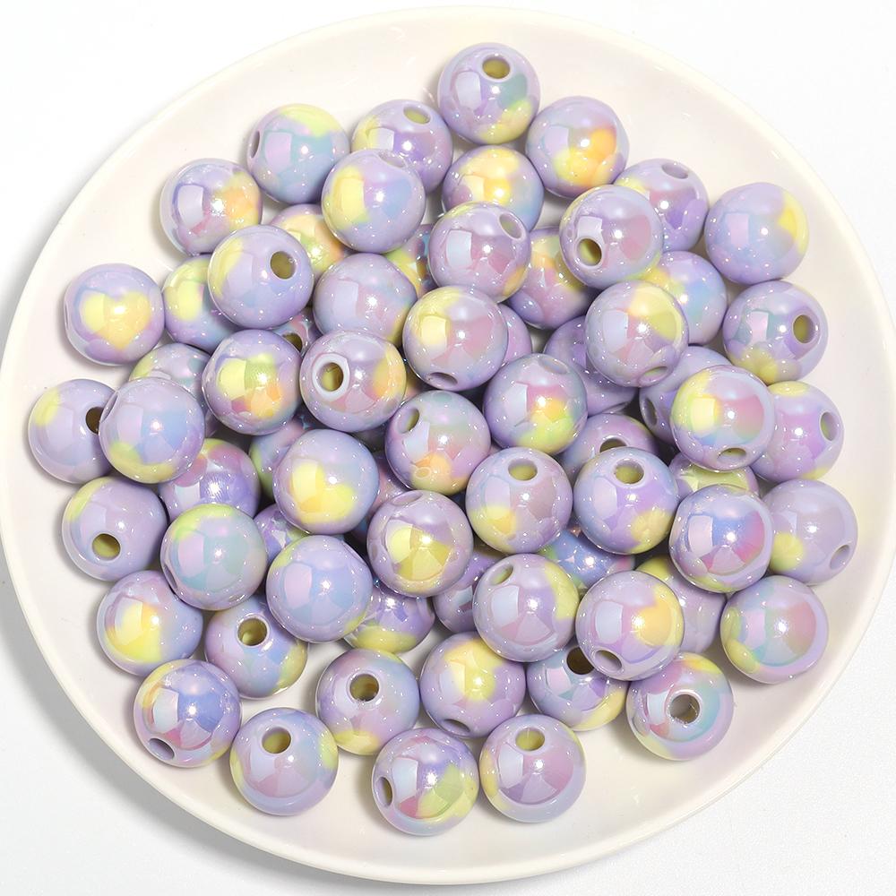 10Pcs/Lot 14 16mm Acrylic Beads Plating Colorful Heart Pattern Dual Color Round Spacer Beads Diy Bracelet Necklace Accessorie