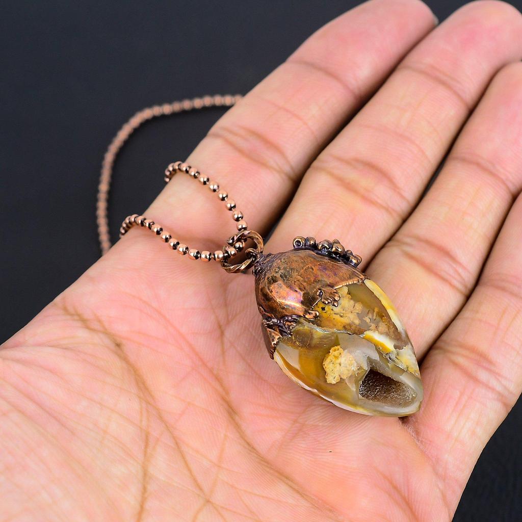 Botswana Agate Jewelry, Copper Electroformed Pendant Handmade Gemstone Jewelry, Gifts For Wedding Pendant