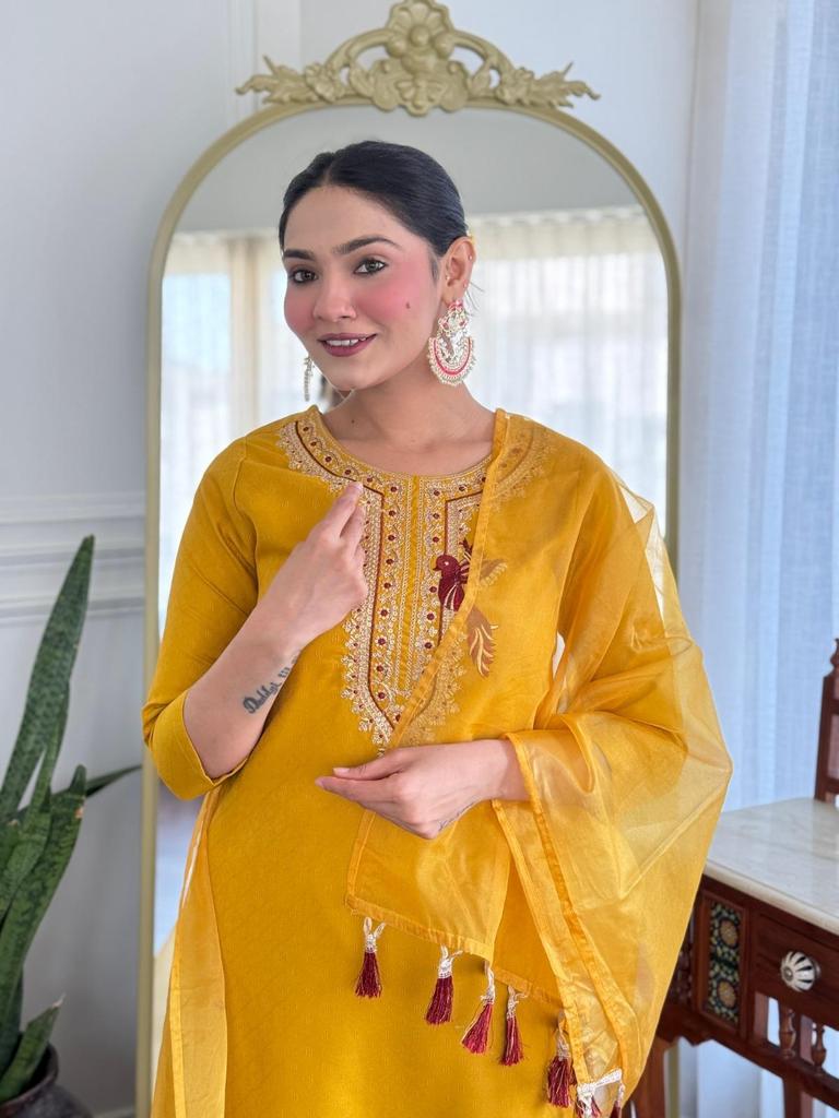 Indian Designer Rayon Kurta Pant Dupatta Set Women Bollywood Top Tunic Ethnic Kurti Salwar Suit