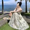 Girl skirt in oil painting backless straps suspender skirt, niche design sense resort style print dress chiffon