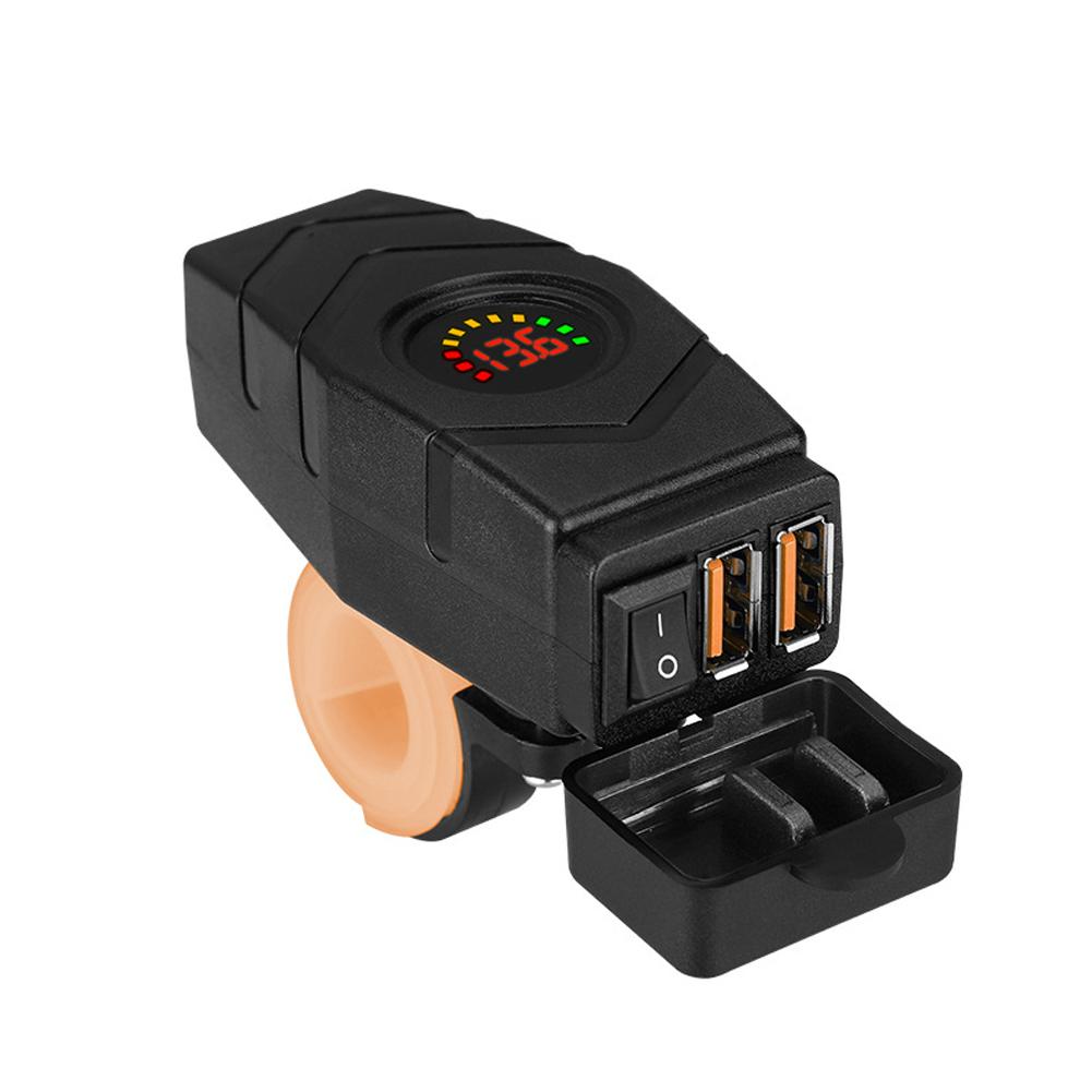 36W Motorcycle Dual USB Charger Handlebar QC3.0 Fast Charging Waterproof 12V Phone Socket Adapter With Voltmeter Display Accessories