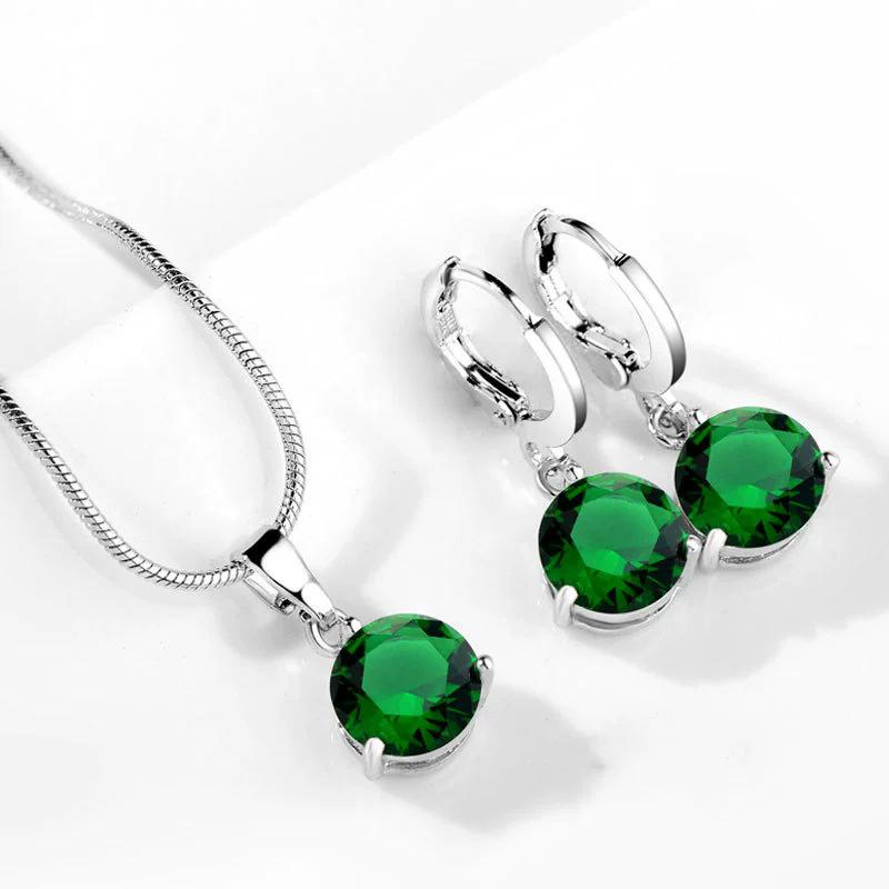 Minimalist Fashion Round Multicolor Zircon Necklace And Earring Set Elegant Women Jewelry