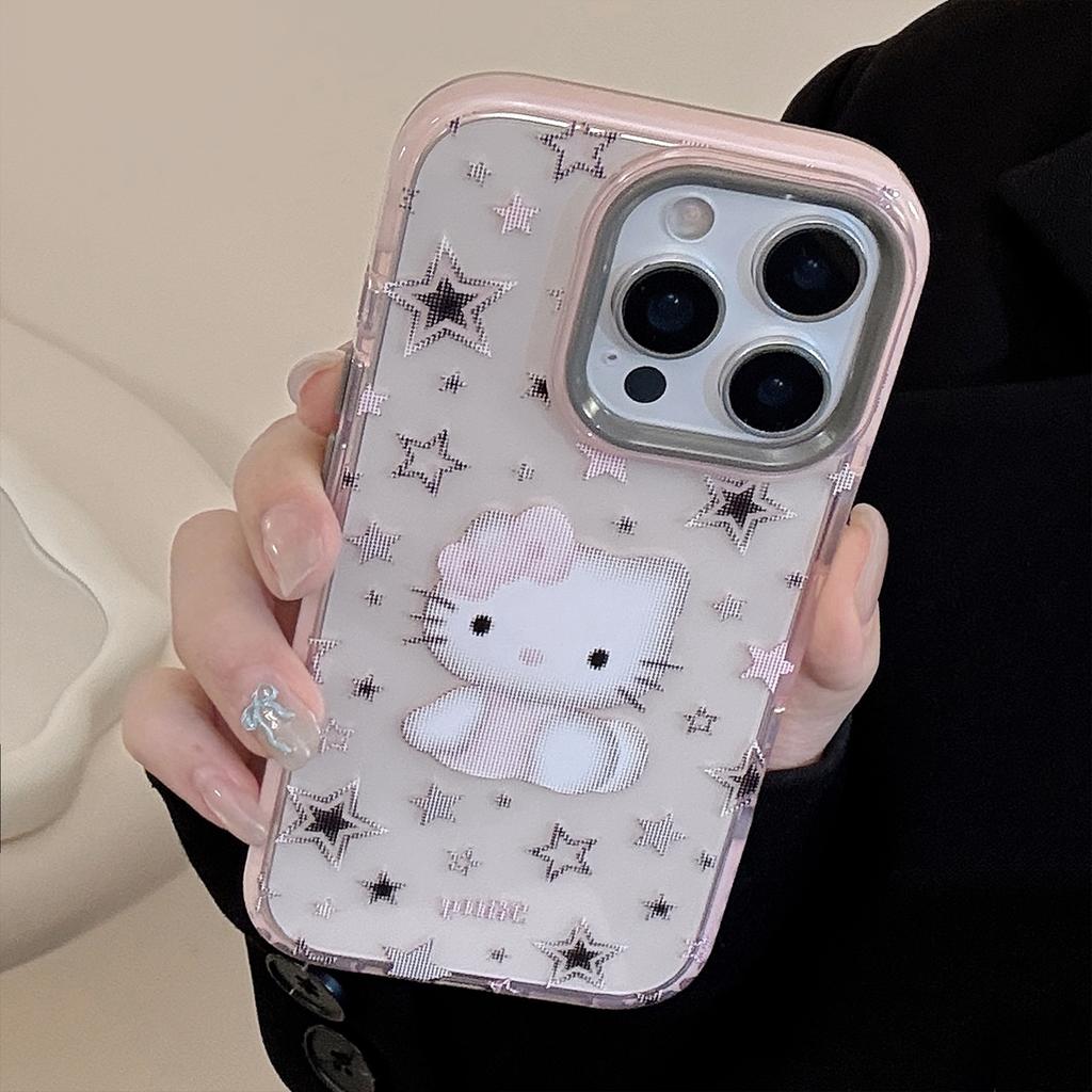 Cartoon Cat IPhone 16/15 Phone Case, Compatible with 17 Pro Max, Color-blocked Frame, Sweet and Cool 13/11 Soft Case