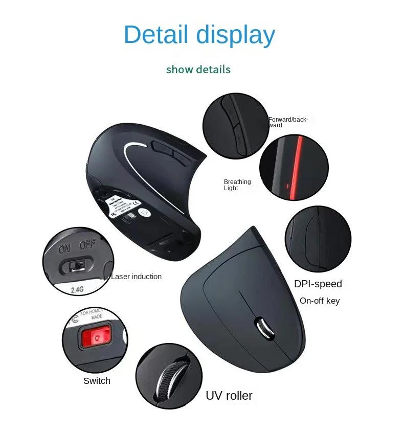 2.4G Vertikální Bezdrátová Bluetooth 5.0 Myš Ergonomická Dobíjecí Myš RGB 1600 DPI Tichá Myš pro PC Laptop Stolní počítač