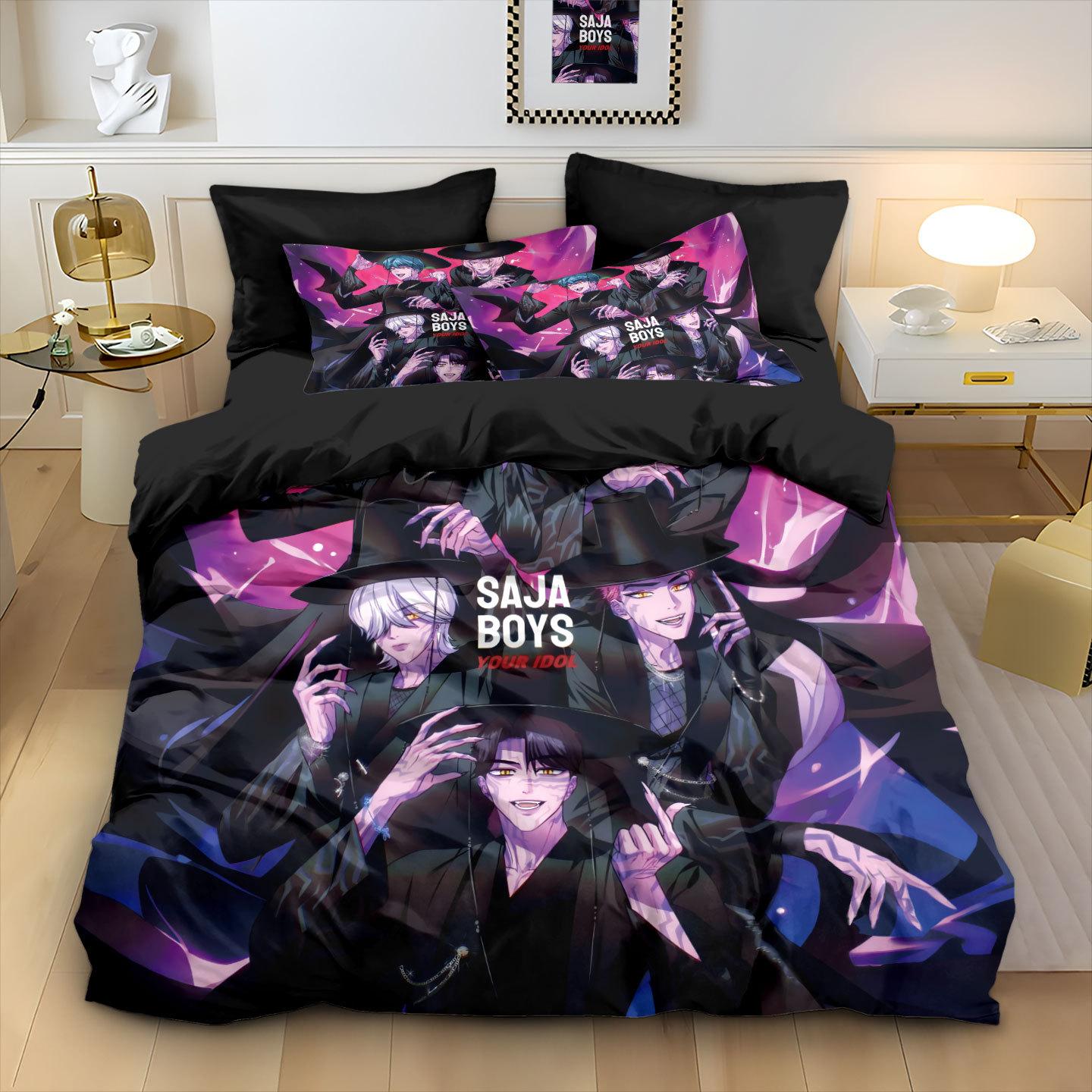 Quilt Cover Bed Three-Piece Digital Printed Abrasive Cloth Bedding 135x200cm