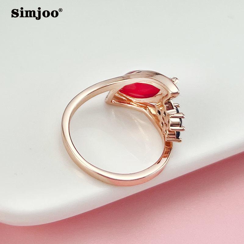 SIMJOO Zircon Ring Fashion Horse Eye Pigeon Gemstone Ring for Women