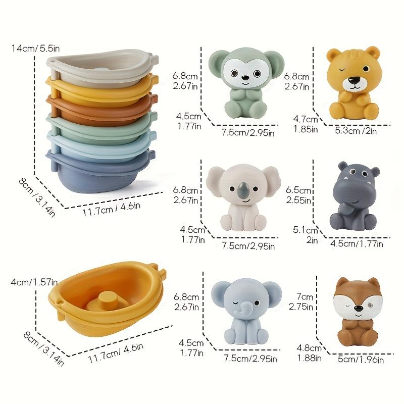1/3Pcs Kids Bath Toys, Floating Animal & Stacking Boat Design, Squeeze Finger Puppets, Perfect for Holiday Gifts.