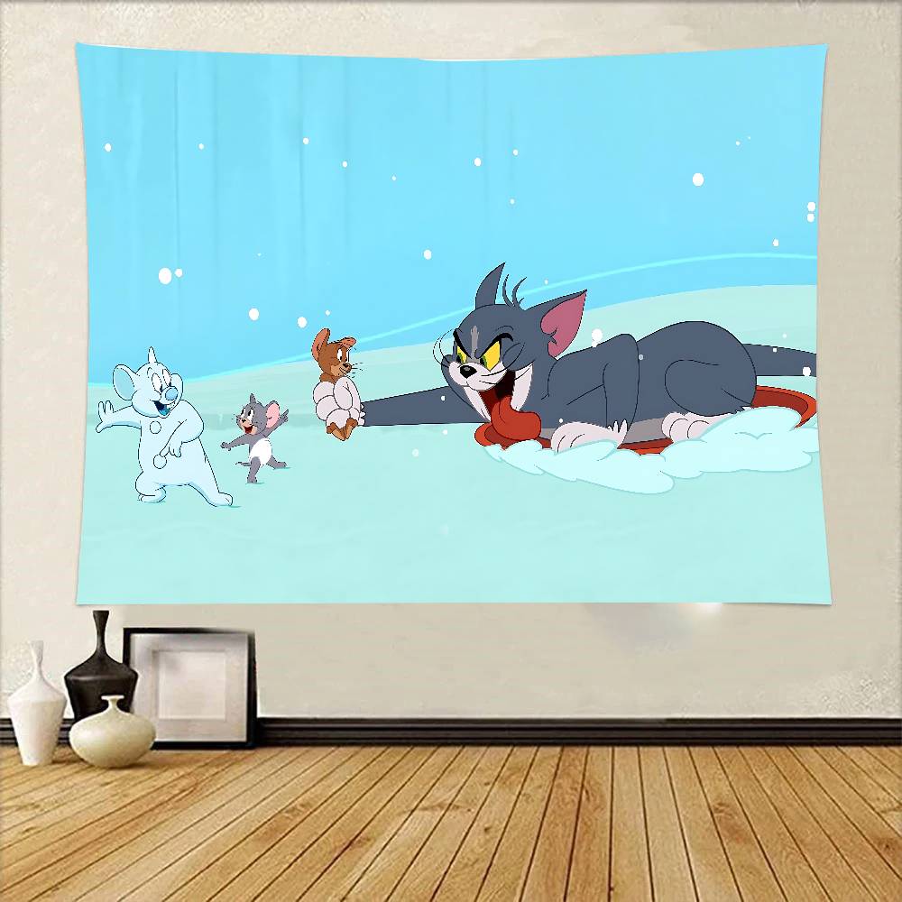 Cartoon TTom And JJerry Tapestry Wall Hanging Printed Polyester Tapestry INS Decoration Wall Decor