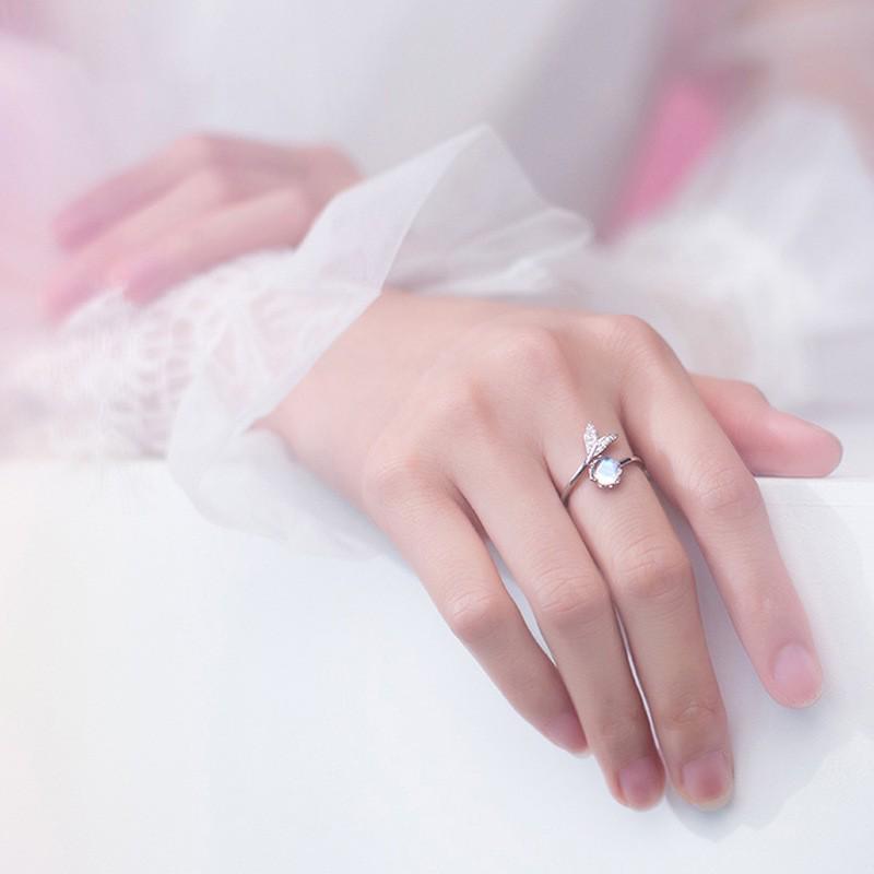 Korean Style Mermaid Tears Moonstone Zircon Ring – Women's Fashionable Inlaid Diamond Design