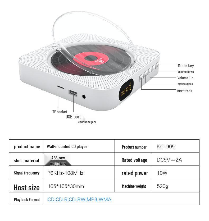 Wall-Mounted Bluetooth CD Speaker & Music Player with Cover - Early Education Learning Repeater & Radio MP3 Player