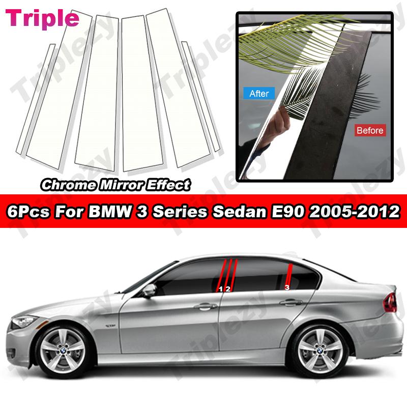 Chrome Car Door Center Column Window Middle BC Pillar Post Cover Trim For BMW 3 Series Sedan E90 2005-2012 Mirror Effect Sticker