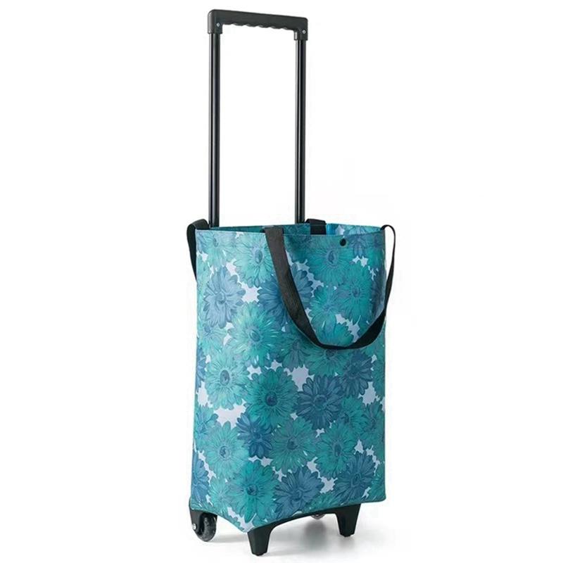 Foldable Oxford Cloth Telescopic Trolley Shopping Bag Household Trolley Shopping Cart with Wheels