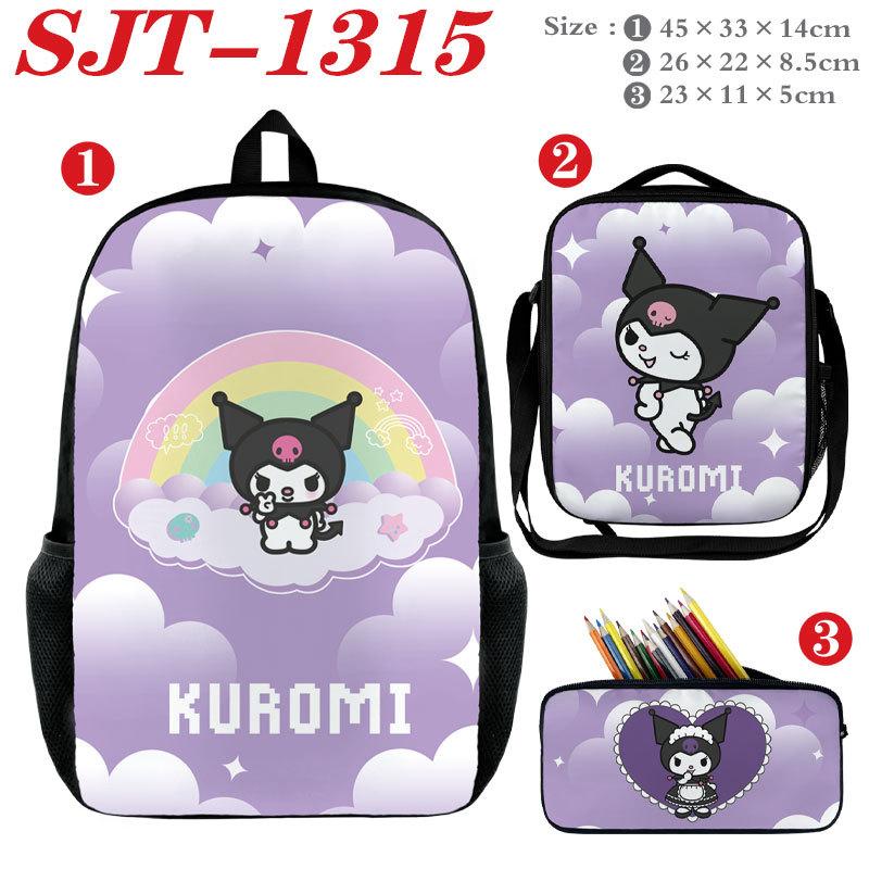 Sanrio Anime 3-Piece Set Backpack Lunch Bag Pencil Case Large Capacity Student School Bag Cute Cartoon Pink