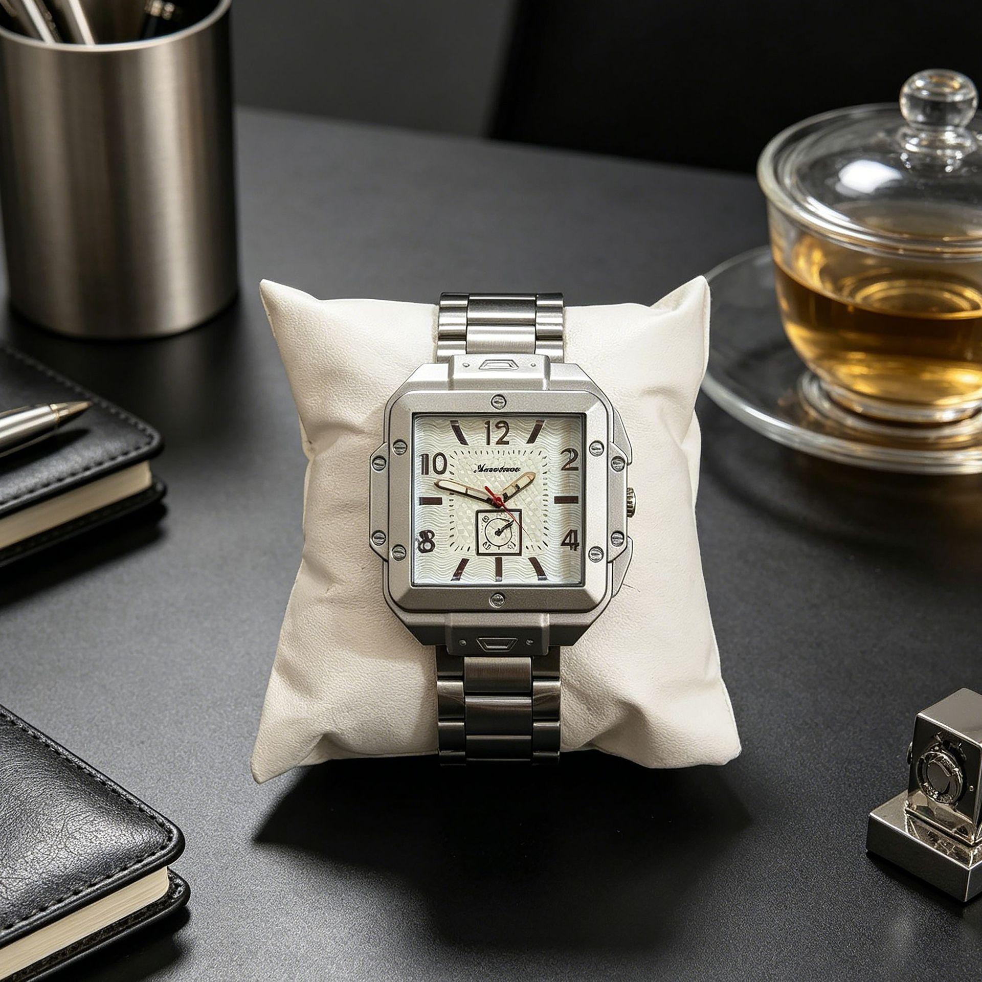 Men S Large Dial Square Steel Belt Business Watch Men S High Quality Versatile Atmospheric Quartz Watch серебро белый