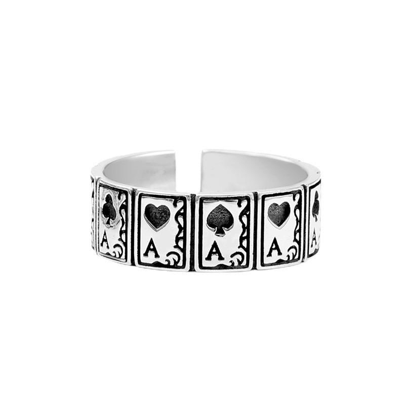 Adjustable Sterling Poker-Themed Couple Rings Men Women Vintage Geometric Fashion Jewelry