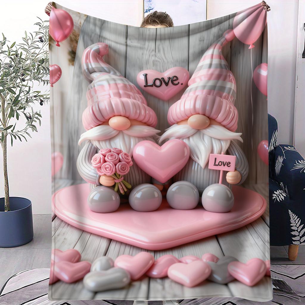Valentines Day Romantic Love Gnome Printed Blanket Quality Cozy Soft Warm Flannel Blanket Throw Blanket For Room Office Campin