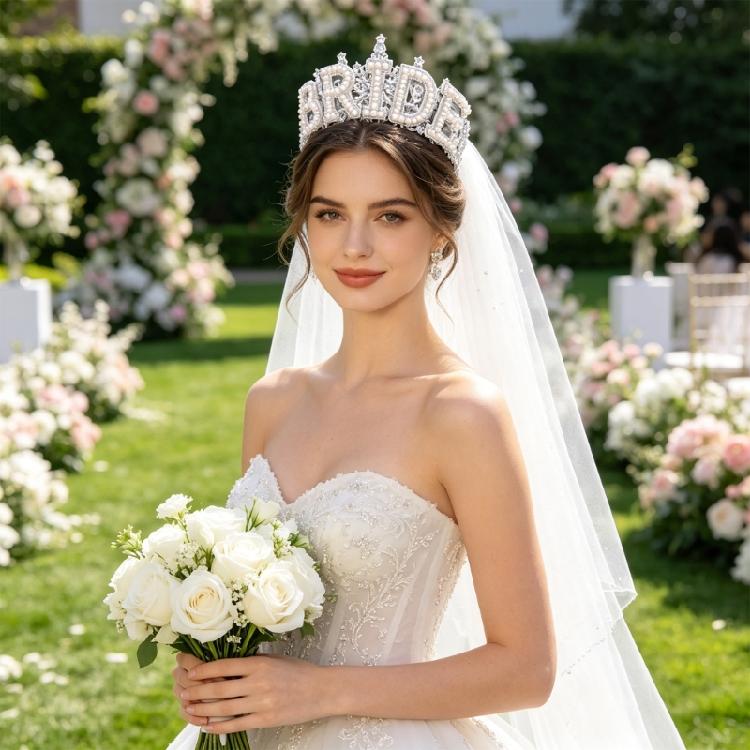 Bridal Pearls Crowns Stylish Graceful Crowns Wedding Photo Accessory Bride Crystal Hairband Wedding Photo Props