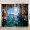 Polyester Ocean View Window Curtains Tropical Seascape Beach Cave Drapes Waterproof Nautical Bathroom Bedroom Decor Window Treat