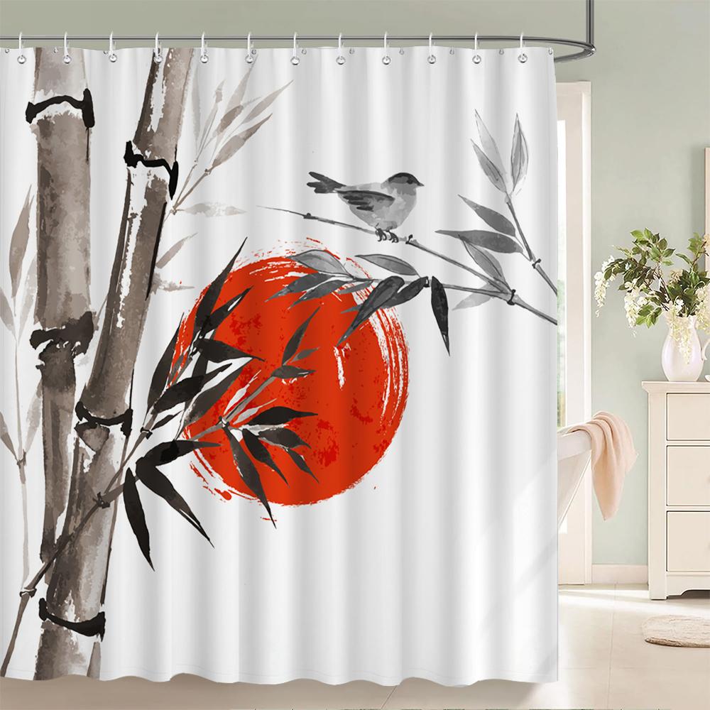 

Japanese Mount Fuji Scenery Shower Curtains Building Landscape Cherry Flowers Bathroom Curtain Set Waterproof Fabric With Hooks 35x70in-90x180cm