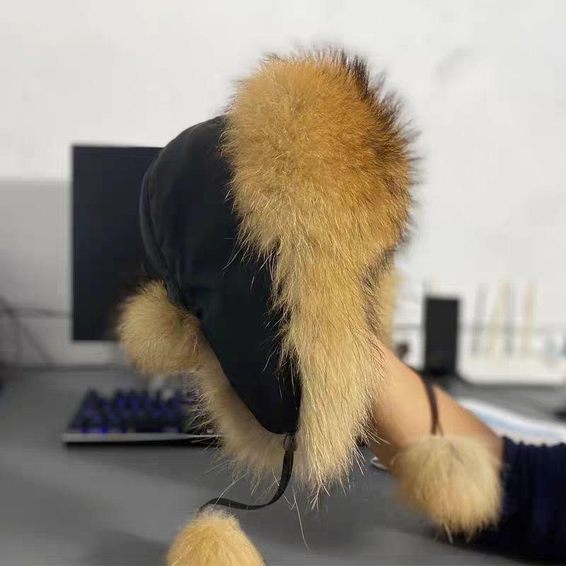 

Женская шапка-ушанка из лисьего меха - Облегающая лыжная шапка с дизайном для родителей и детей, Пушистая осенне-зимняя теплая снежная шапка с защитой ушей. One Size (Elastic)