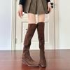 Over-knee boots women's winter fashion boots suede square head slope heel piled boots women's Korean version commuting two-wear pleated thin boots
