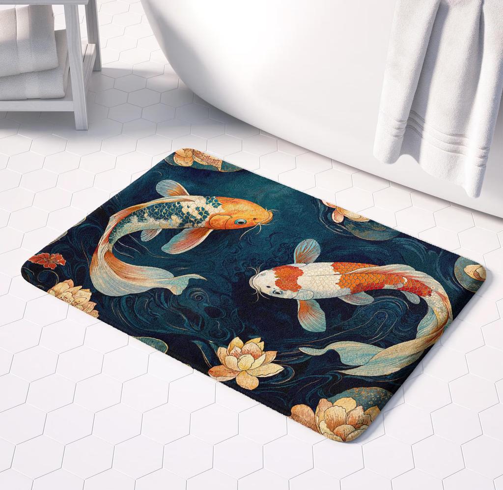 Two New Chinese Style Koi Patterned Carpets Retro 2D Printed Floor Mat Living Room Bedroom Kitchen Decoration Carpet