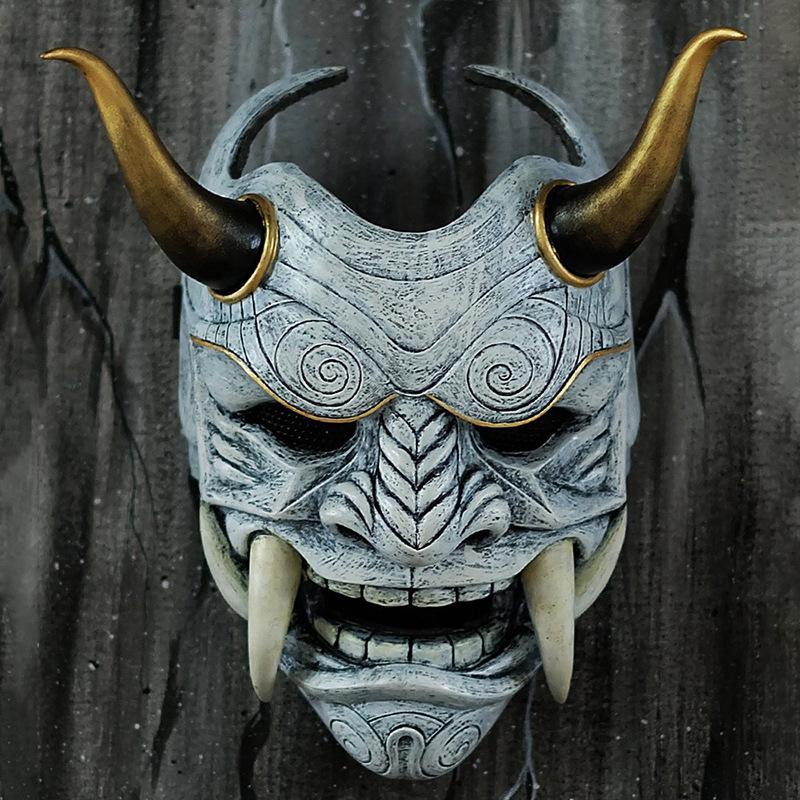 Red Hannya Mask Headgear with Red Ghost Face and Fangs, Japanese Style Halloween New Product Cosplay Props