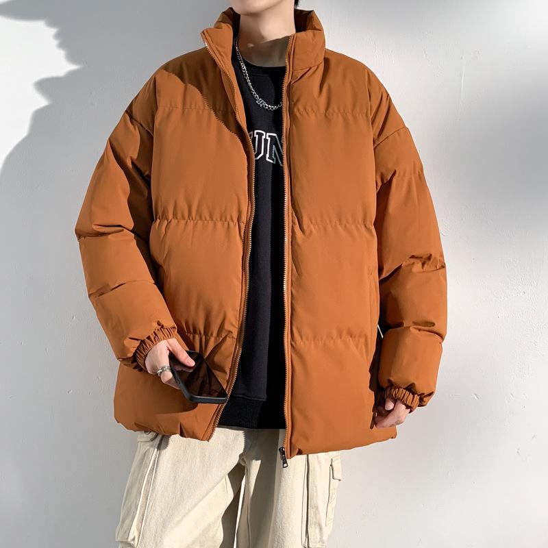 Winter thickened cotton clothes men's stand-up collar bread clothes solid color loose large size cotton coat