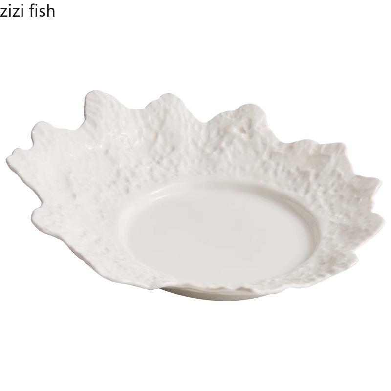 Pure White Rock Texture Coral Plate Irregular Ceramic Dessert Plate Salad Plate Sushi Plates Molecular Cooking Tableware