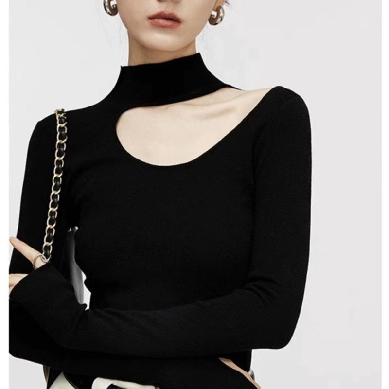 Half-turtleneck halterneck sweater women's autumn and winter new early spring inner mid-neck base layer off-the-shoulder knitted top