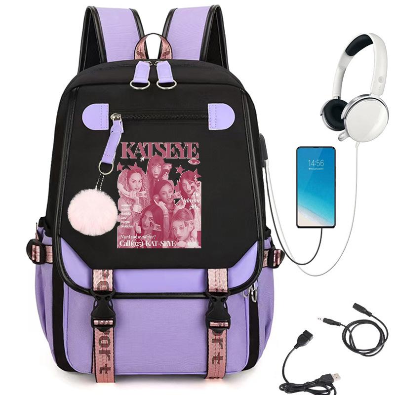 KATSEYE Campus Style Backpack Multifunctional Student Bookbag Large Capacity Lightweight Water-Resistant for School