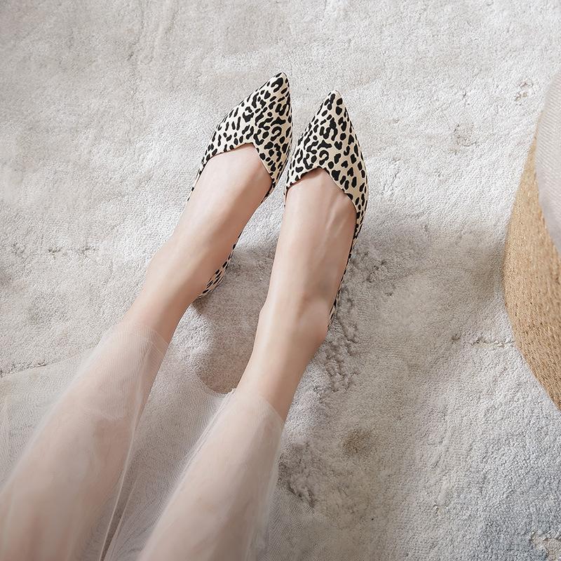 Fashion Pointed Toe leopard pattern flats woman ballerina casual loafers shallow soft bottom moccasins shoes women 2025 plus size 34-43