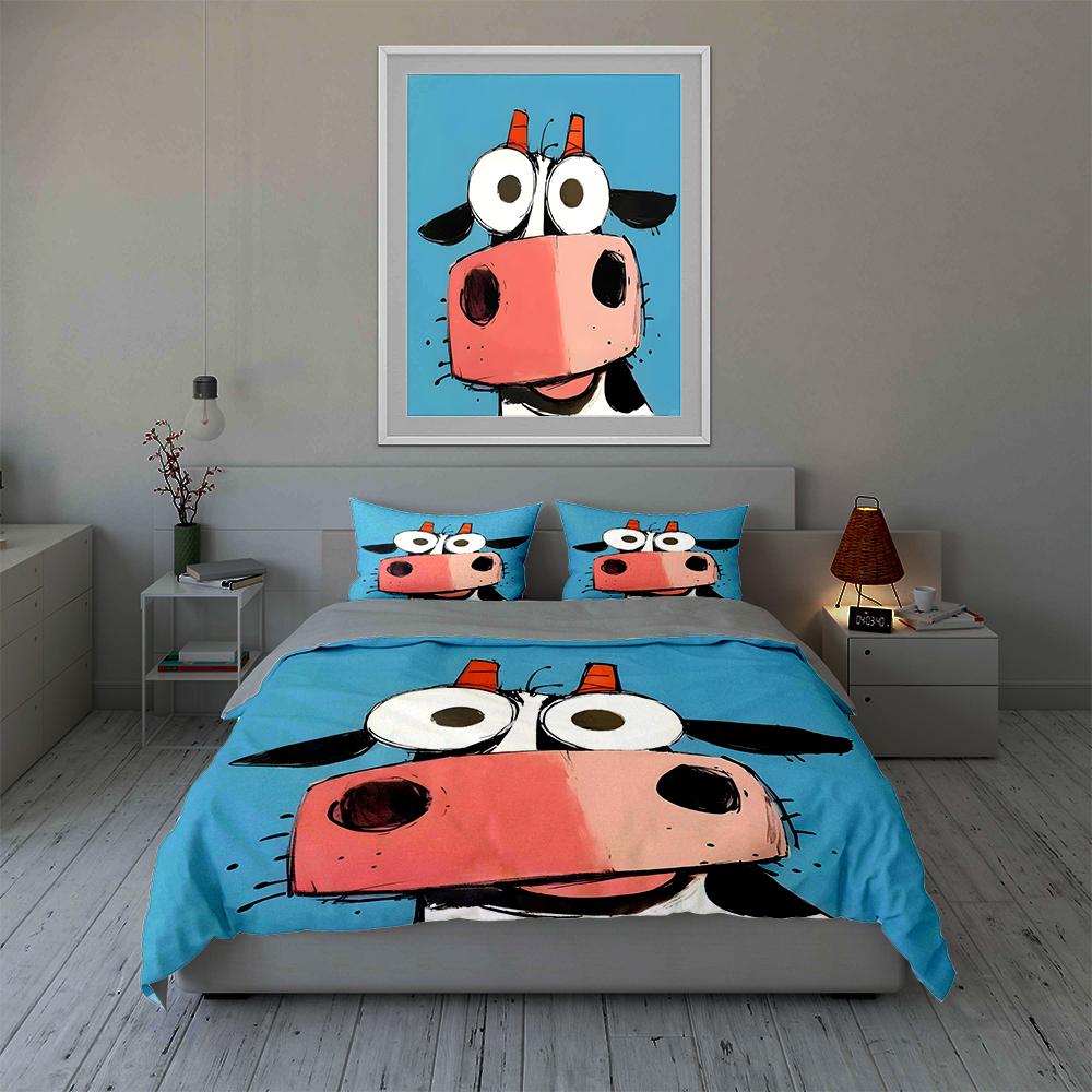 Cartoonish Cow Illustration. Bedding Duvet Cover Sets Duvet Covers Pillowcases Gifts (1 * Duvet Cover 2 * Pillowcases, Without Duvet Insert)