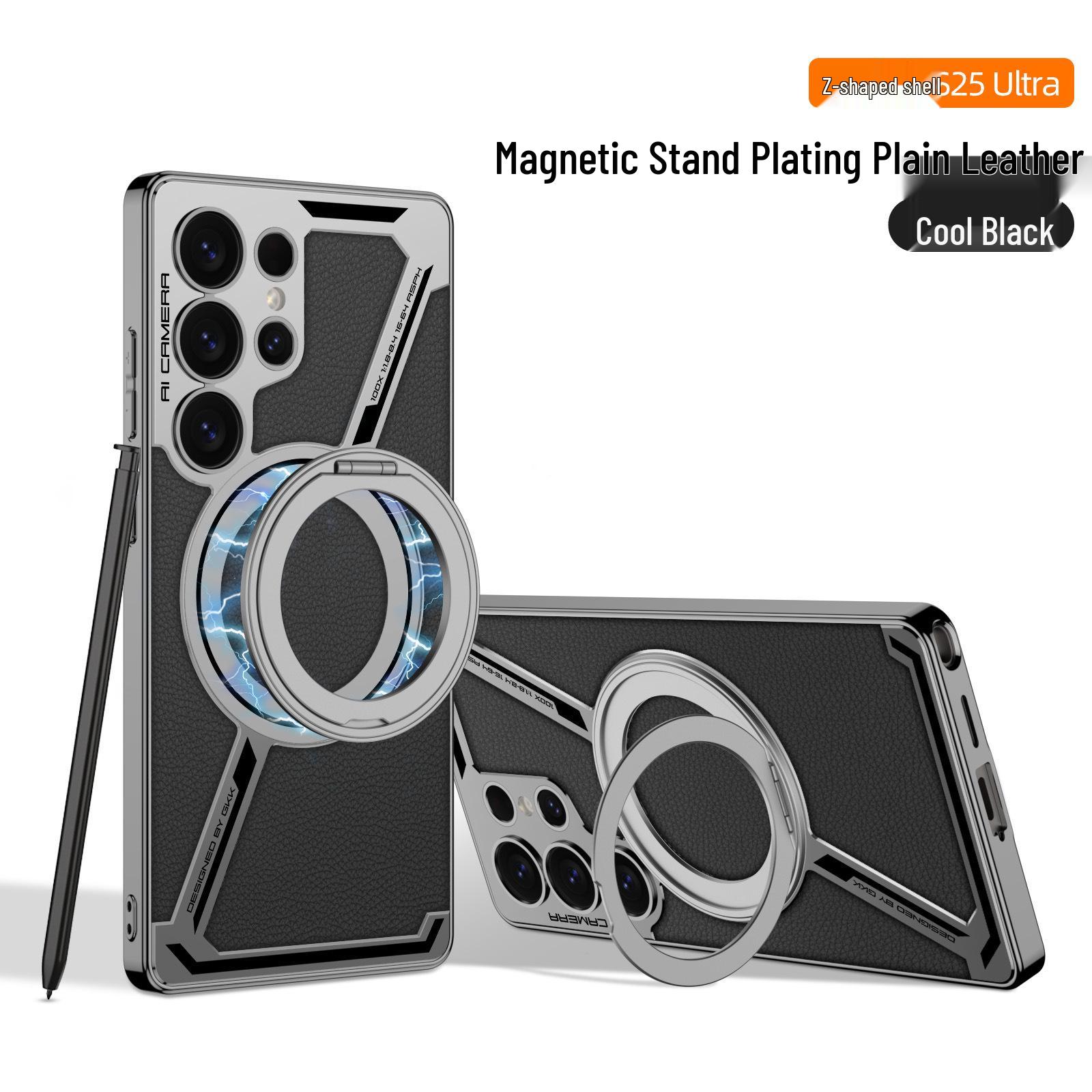 

Samsung S25 Ultra Protective Case with Magnetic Rotating Stand – Anti-fall, Electroplated Leather Cover SM-S25Ultra [Case Only]