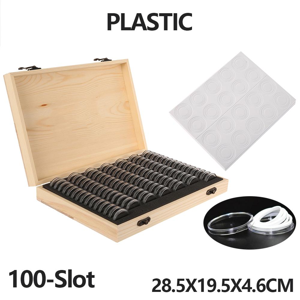 100Pcs Clear Coin Capsule Universal Coin Storage Box With Adjustment Pad  Adjustable Wooden Commemorative Coin Medal Container