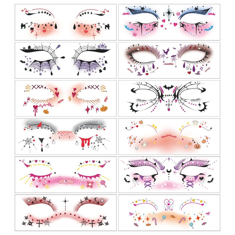 12pcs Portable Halloween Face Tattoo Disposable Bat Face Stickers Cheek Temporary Stickers  Men